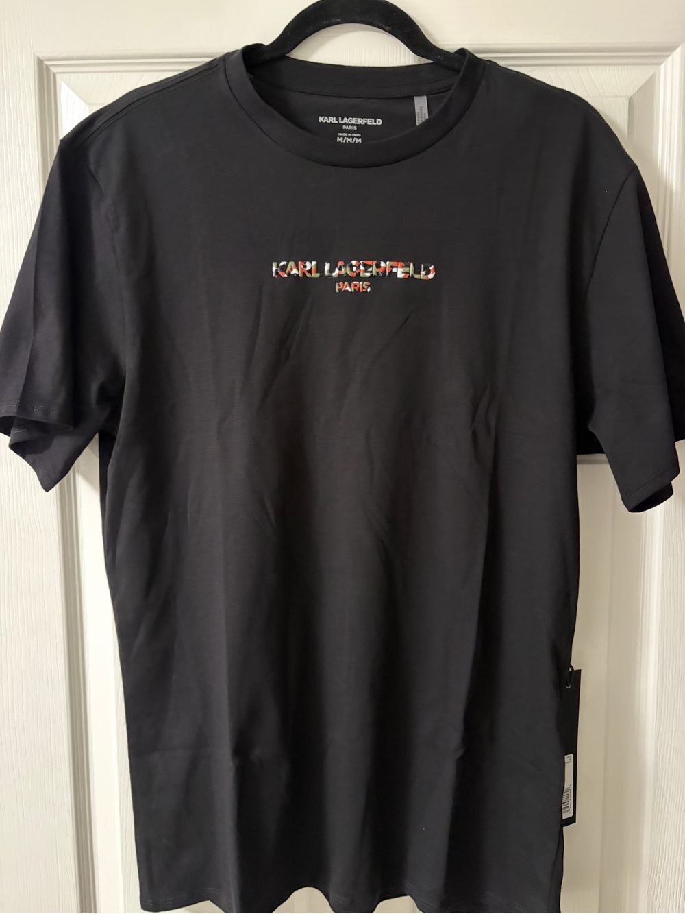 Karl Lagerfeld Black Short Sleeve Tee with Floral Multicolor Logo